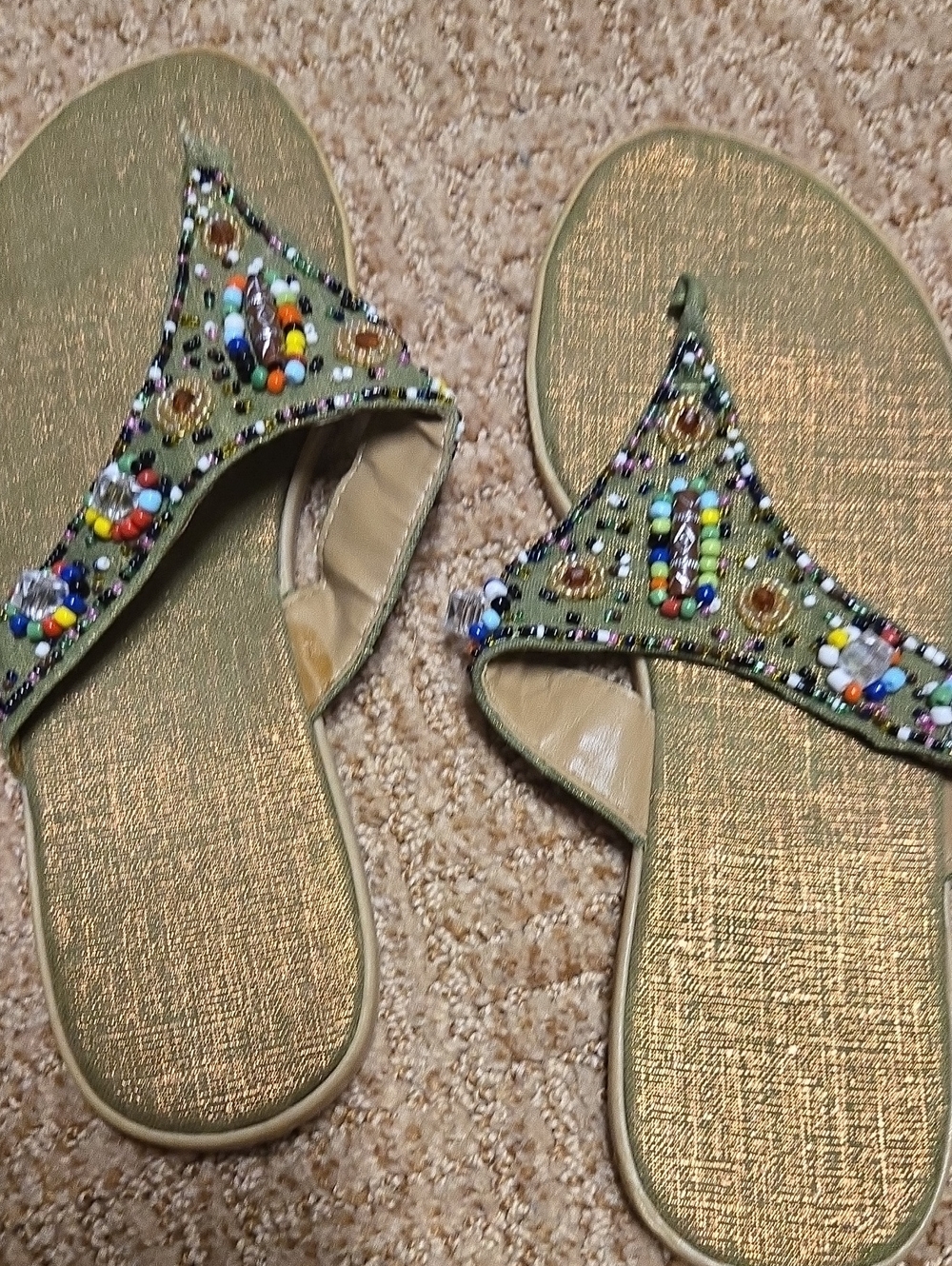 Beaded Green Women's Toe-Post Sandals